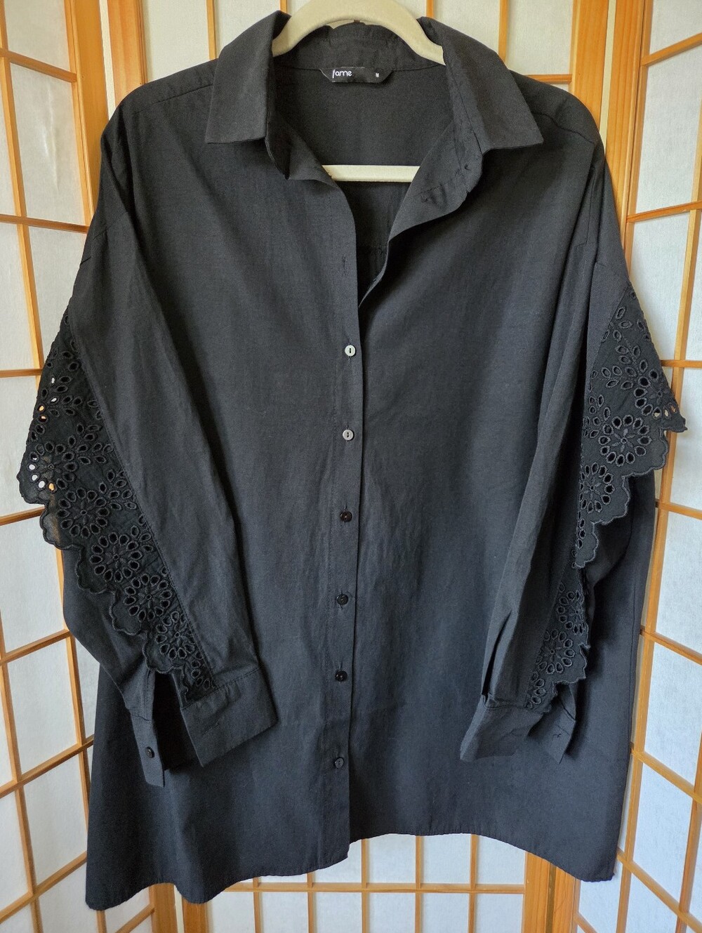 WOMENS FAME TURKEY BLACK COTTON MIX LONG SLEEVES BUTTONS DOWN SHIRT BLOUSE MED